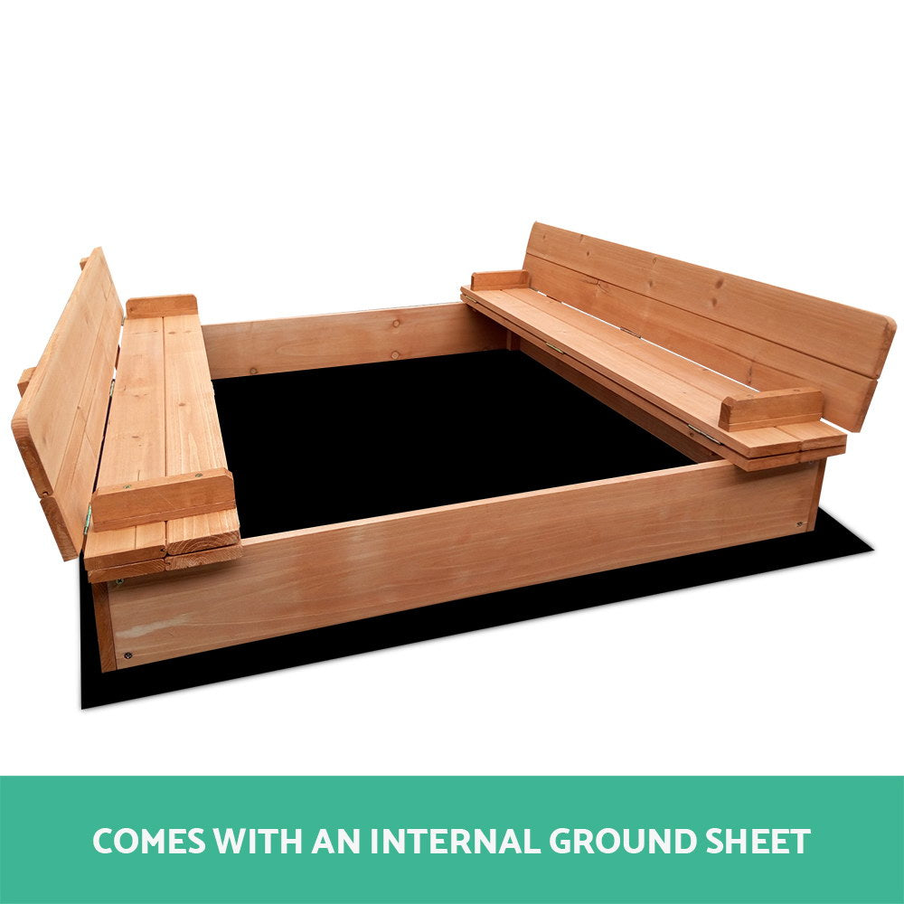 Keezi Wooden Outdoor Sandpit Set - Natural Wood