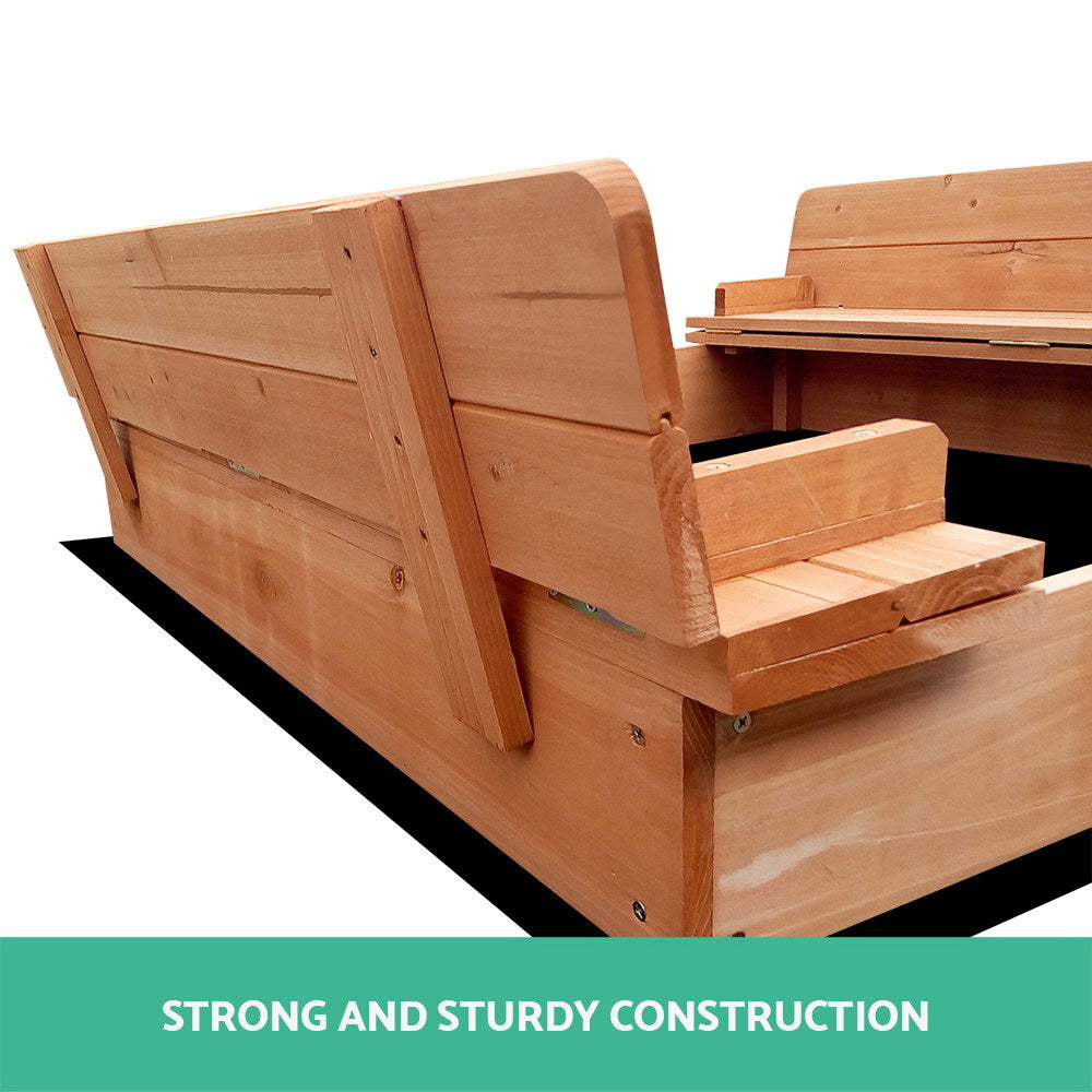 Keezi Wooden Outdoor Sandpit Set - Natural Wood