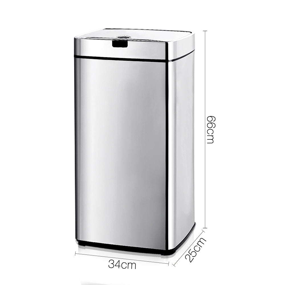 45L Motion Sensor Rubbish Bin - Silver