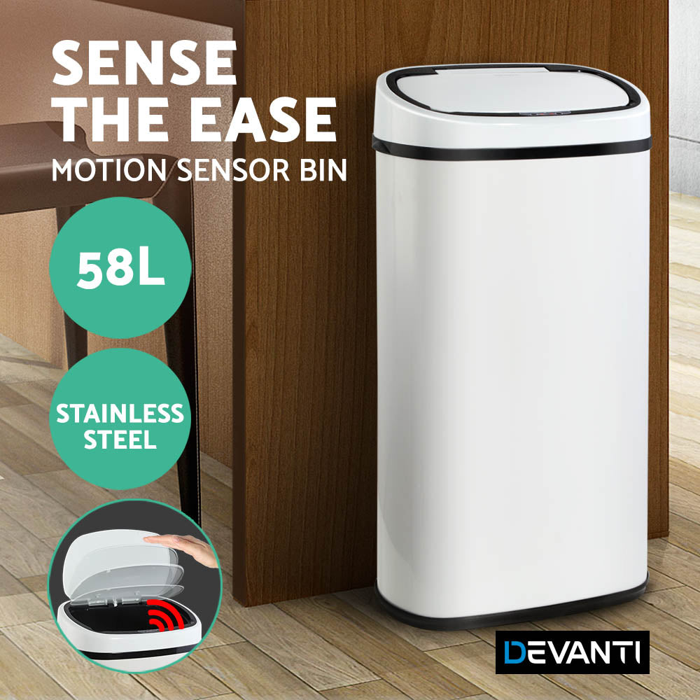 Devanti 58L Sensor Bin White