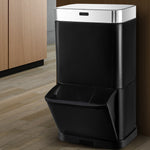 Devanti 70L Sensor Bin Stainless Steel Recycling Drawer Rubbish Bin Black