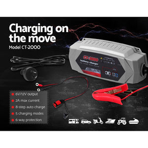 Smart Battery Charger 2A 12V 6V Automatic SLA AGM Car Truck Boat Motorcycle Caravan