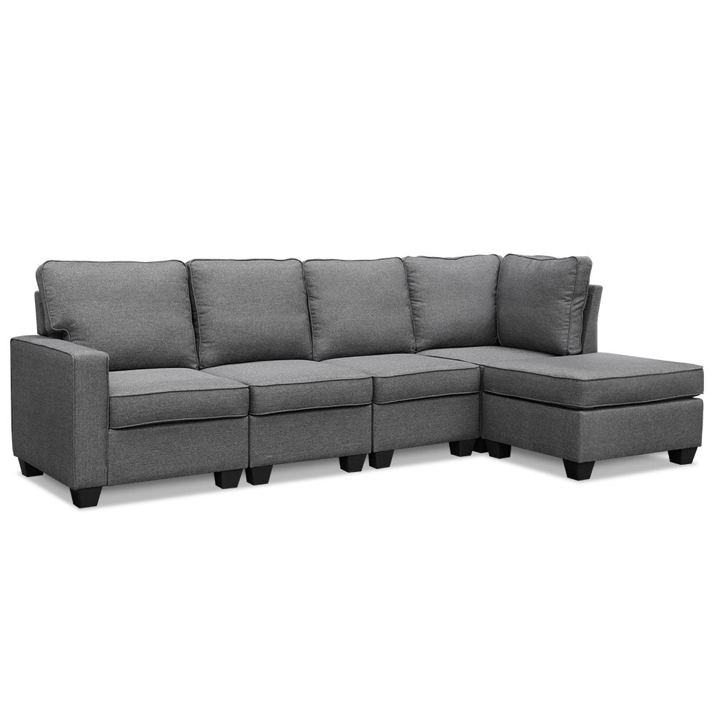 Artiss Sofa Lounge Set 5 Seater Modular Chaise Chair Suite Couch Fabric Grey