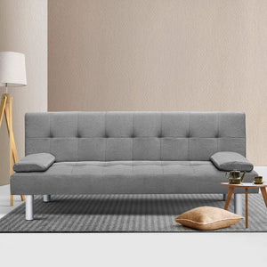 Artiss 3 Seater Fabric Sofa Bed - Grey