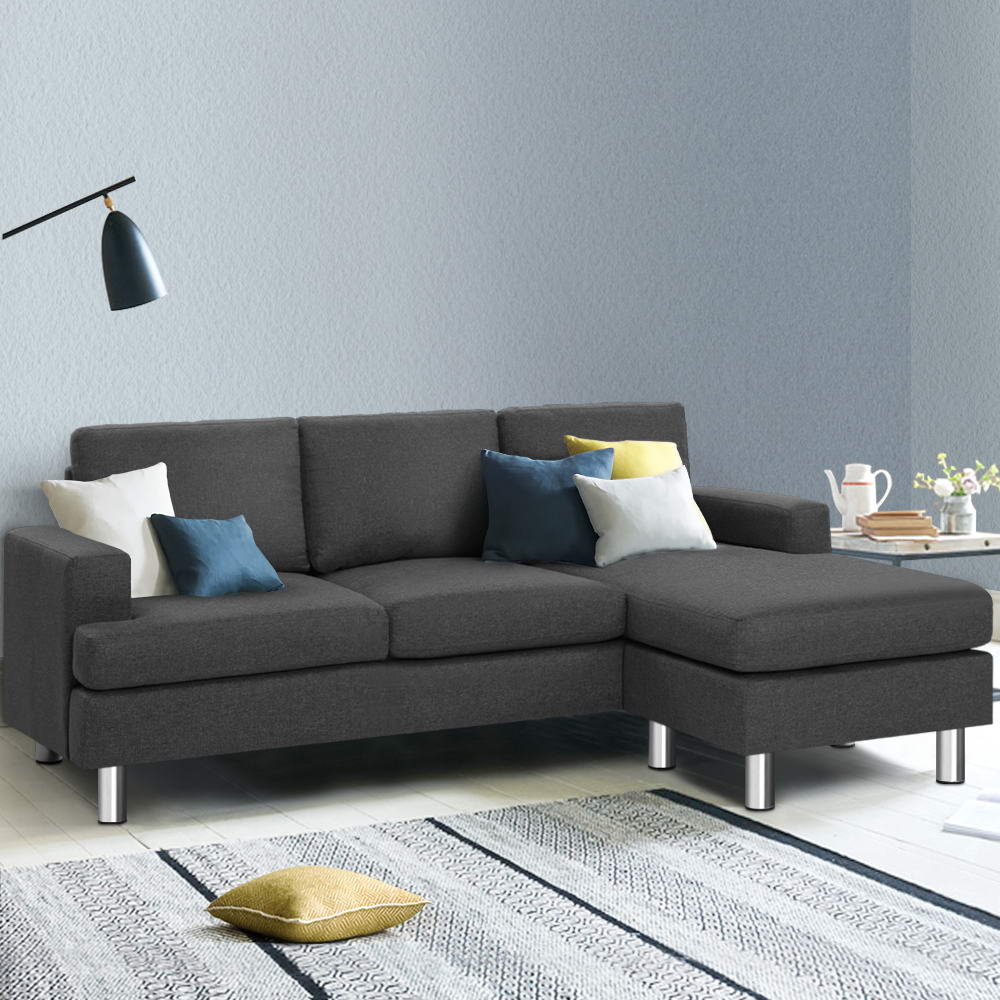 Artiss Sofa Lounge Set Couch Futon Corner Chaise Fabric 4 Seater Suite Dark Grey