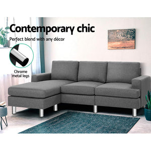 Artiss Sofa Lounge Set Couch Futon Corner Chaise Fabric 4 Seater Suite Grey