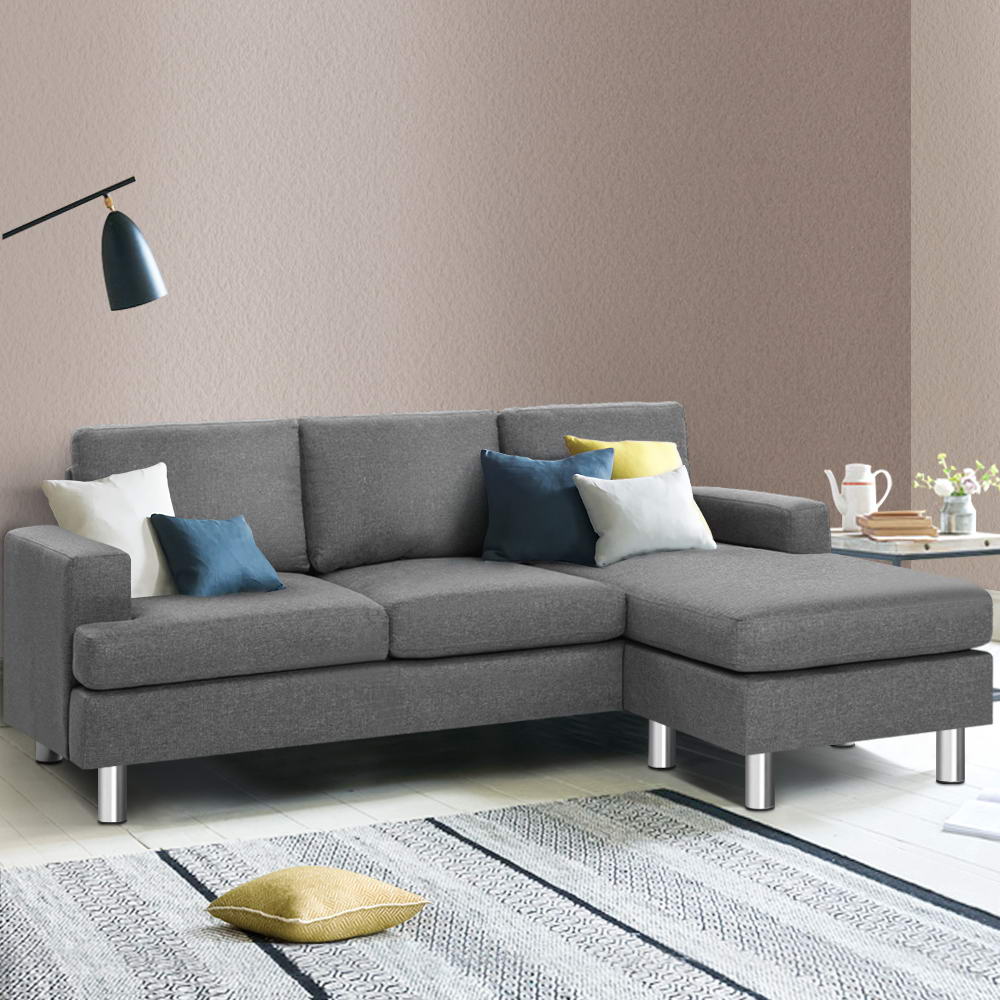 Artiss Sofa Lounge Set Couch Futon Corner Chaise Fabric 4 Seater Suite Grey