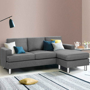 Artiss Sofa Lounge Set Couch Futon Corner Chaise Fabric 4 Seater Suite Grey