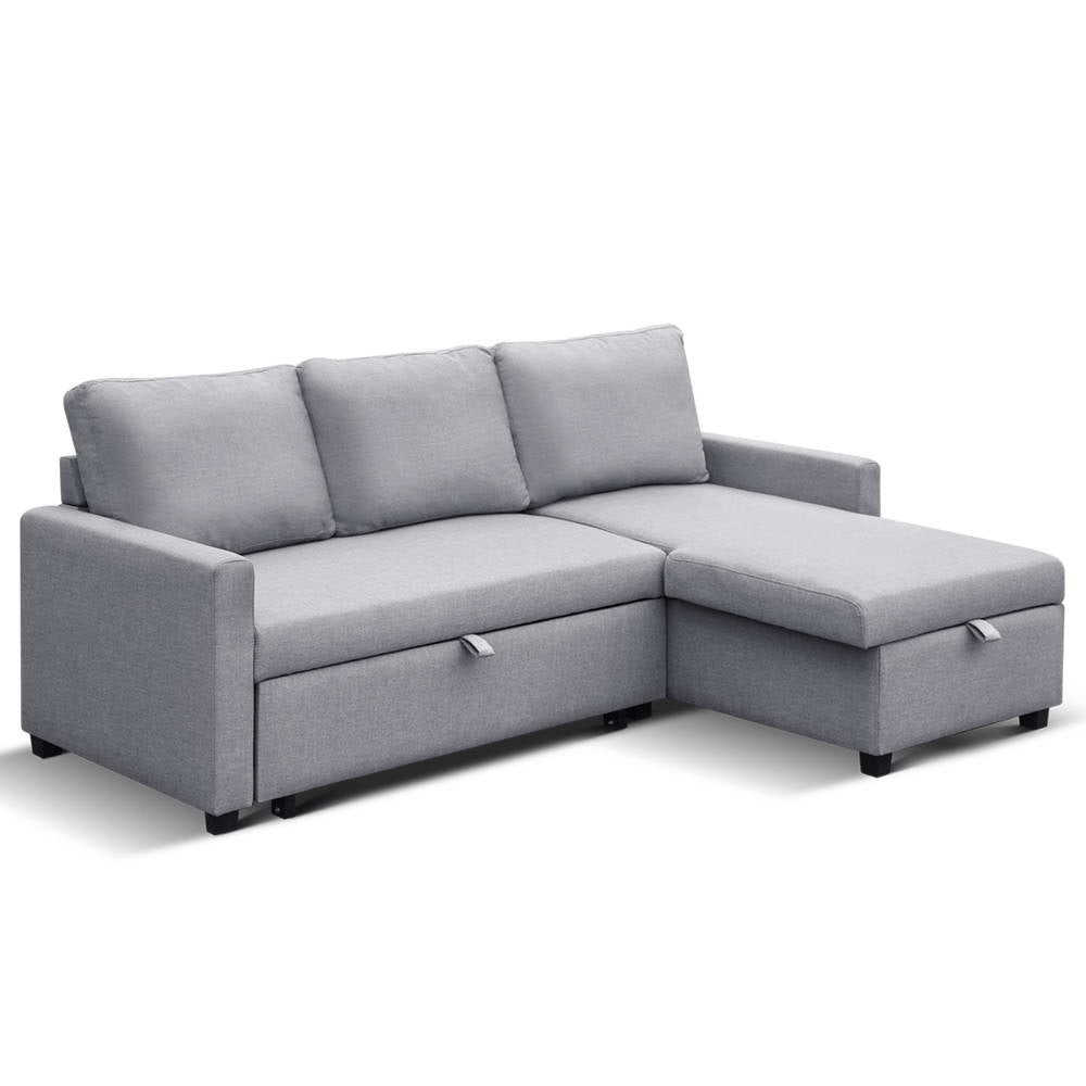 Artiss 3 Seater Fabric Sofa Bed with Storage  - Grey