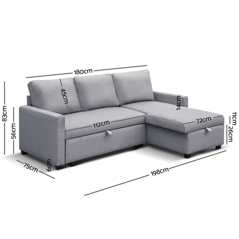 Artiss 3 Seater Fabric Sofa Bed with Storage  - Grey