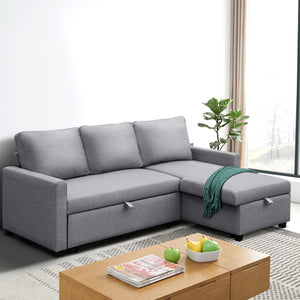 Artiss 3 Seater Fabric Sofa Bed with Storage  - Grey