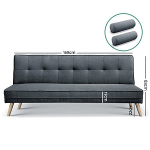 Artiss 3 Seater Fabric Sofa Bed - Charcoal