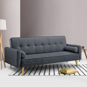 Artiss 3 Seater Fabric Sofa Bed - Charcoal