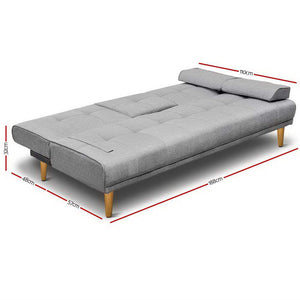 Artiss 3 Seater Fabric Sofa Bed - Grey