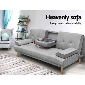 Artiss 3 Seater Fabric Sofa Bed - Grey