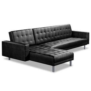 Artiss Modular PU Leather Sofa Bed - Black 