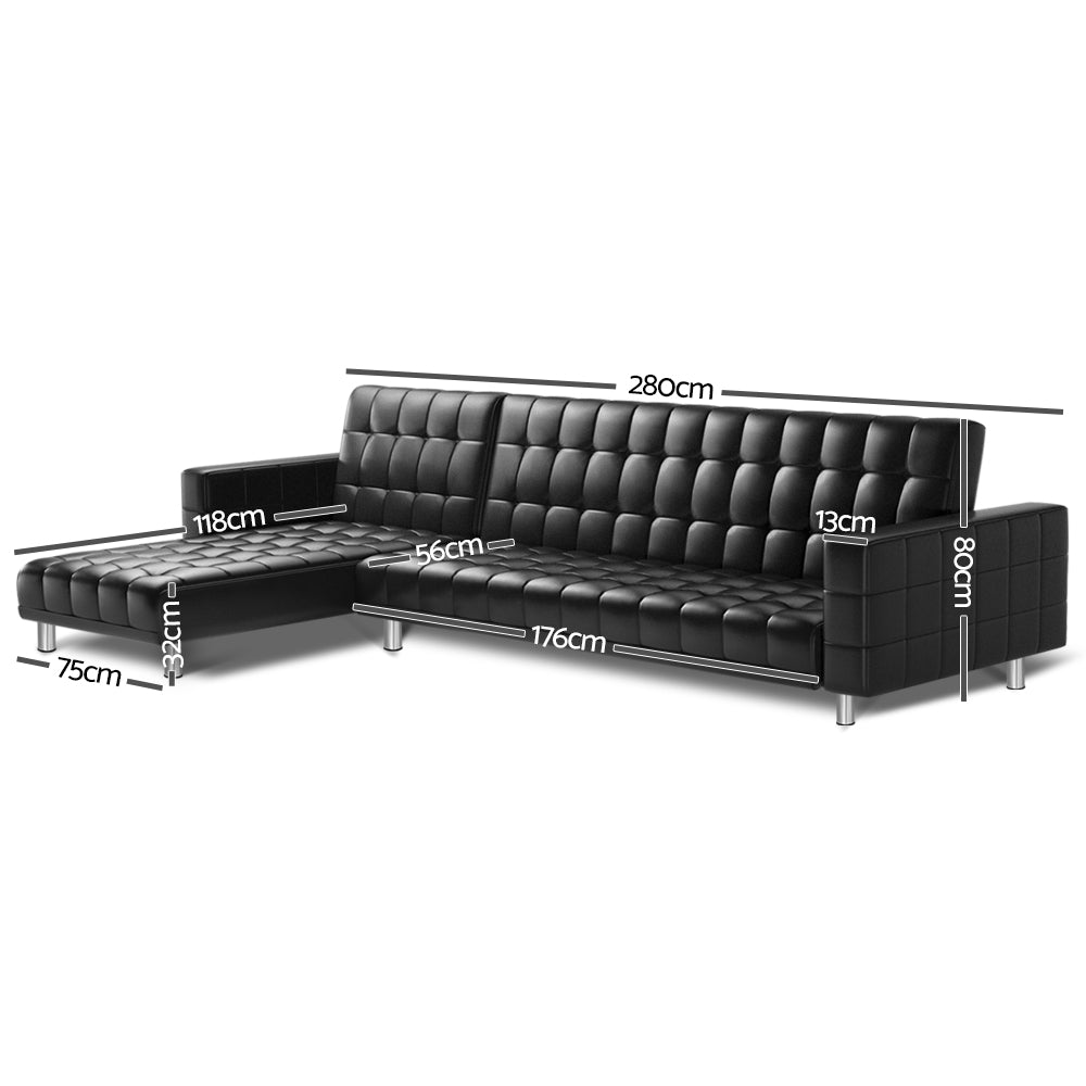 Artiss Modular PU Leather Sofa Bed - Black 