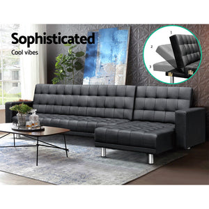 Artiss Modular PU Leather Sofa Bed - Black 