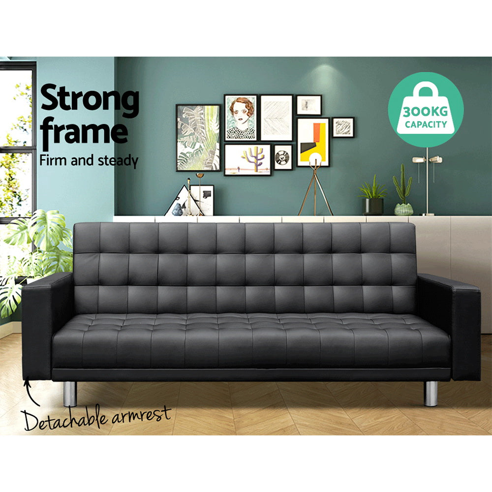 Artiss Modular PU Leather Sofa Bed - Black 