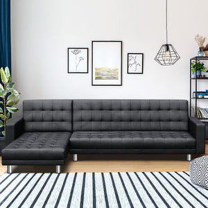 Artiss Modular PU Leather Sofa Bed - Black 