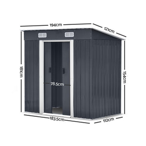 Giantz 1.94 x 1.21m metal Base Garden Shed - Grey