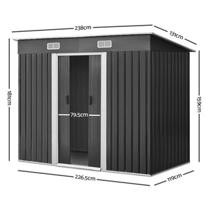 Giantz 2.38 x 1.31m Steel Garden Shed - Grey