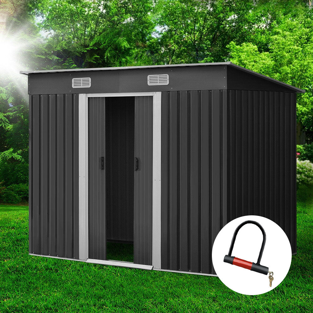 Giantz 2.38 x 1.31m Steel Garden Shed - Grey