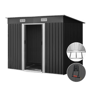 Giantz 2.38 x 1.31m Steel Base Garden Shed - Grey