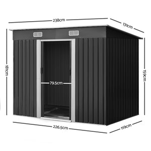 Giantz 2.38 x 1.31m Steel Base Garden Shed - Grey