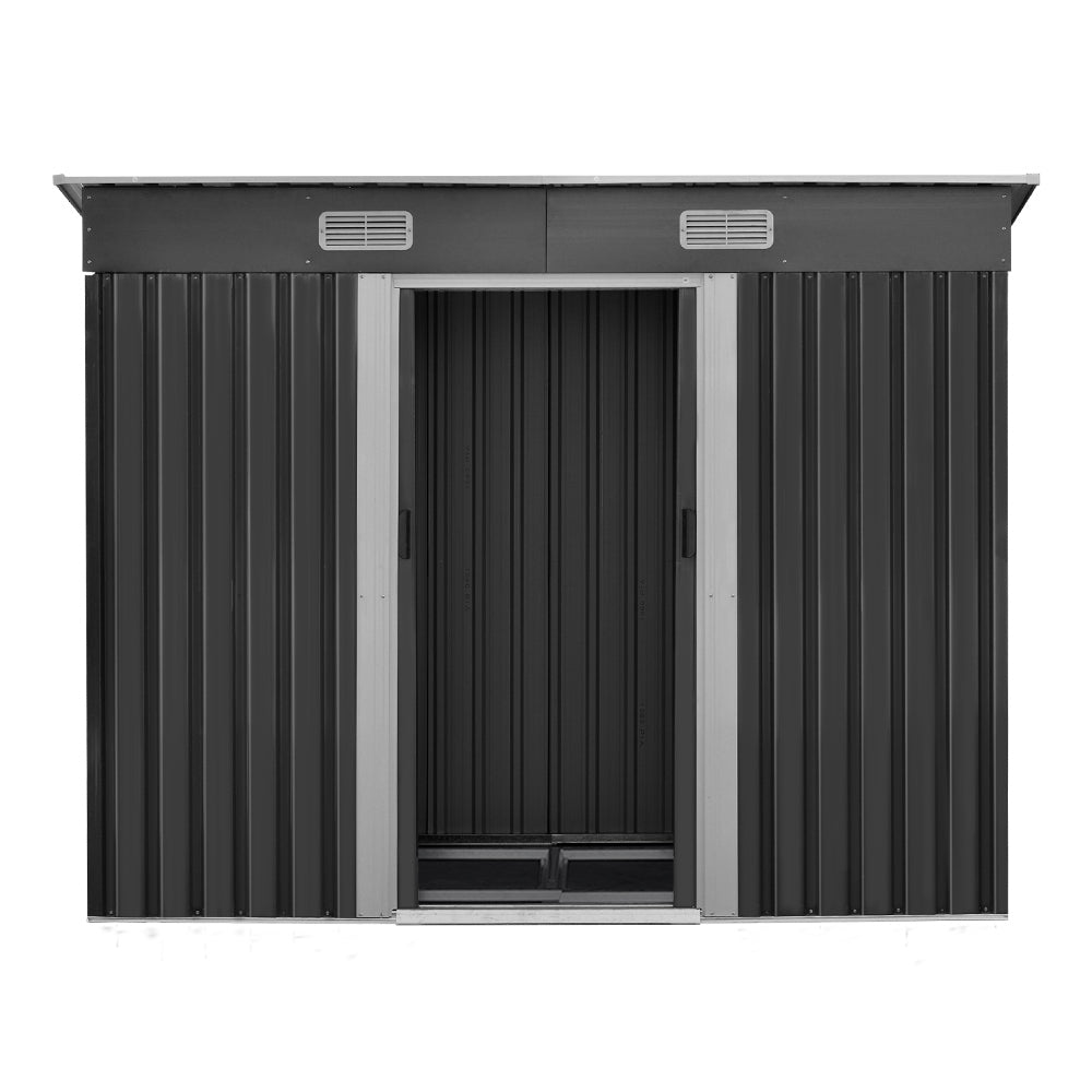 Giantz 2.38 x 1.31m Steel Base Garden Shed - Grey