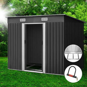 Giantz 2.38 x 1.31m Steel Base Garden Shed - Grey