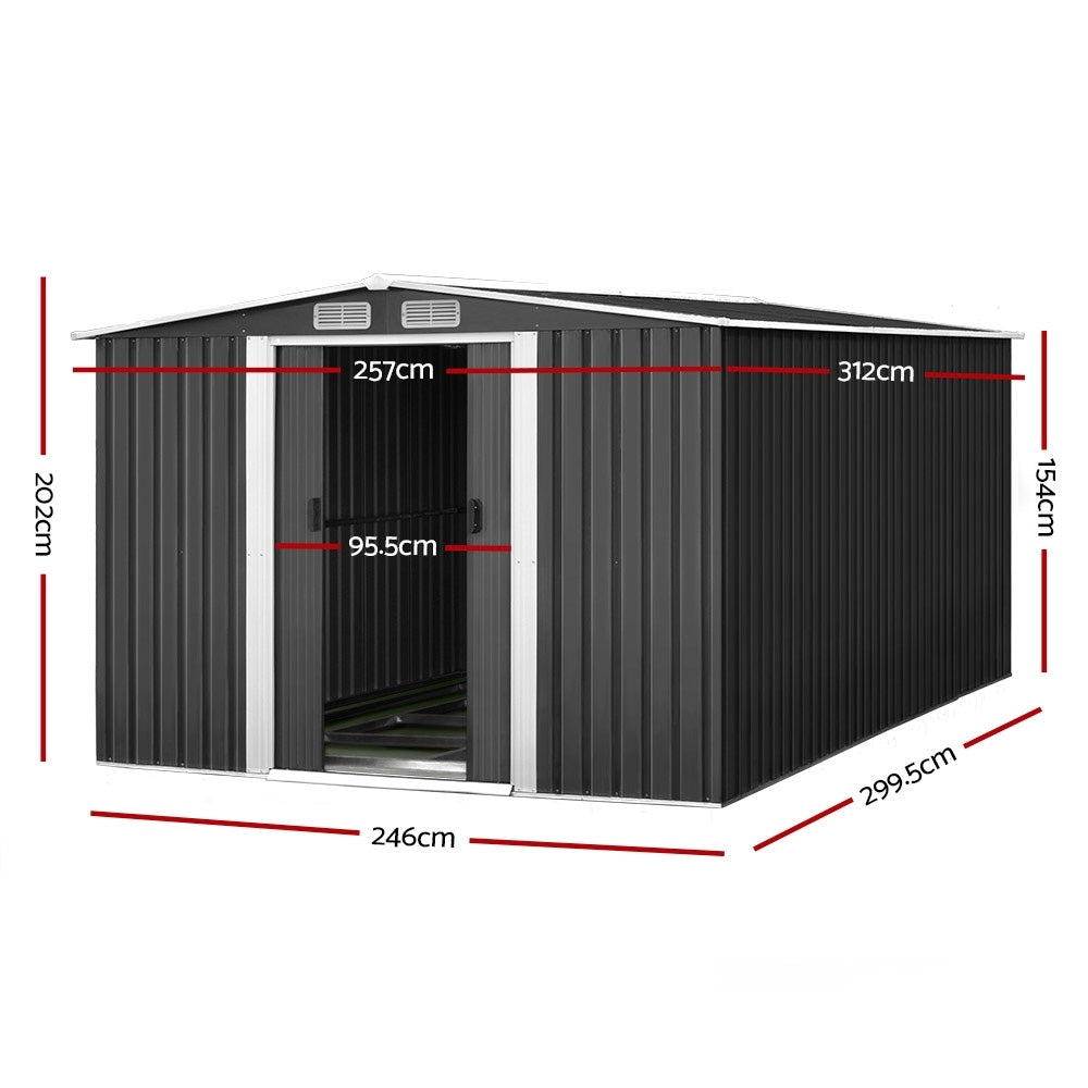 Giantz 2.02 x 3.2m Metal Shed - Grey