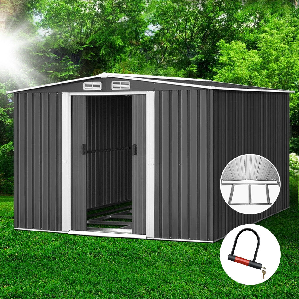 Giantz 2.02 x 3.2m Metal Shed - Grey