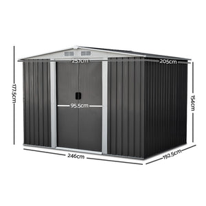 Giantz 2.05 x 2.57m Steel Base Garden Shed - Grey