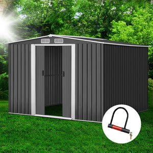 Giantz 2.57 x 2.57m Steel Base Garden Shed - Grey