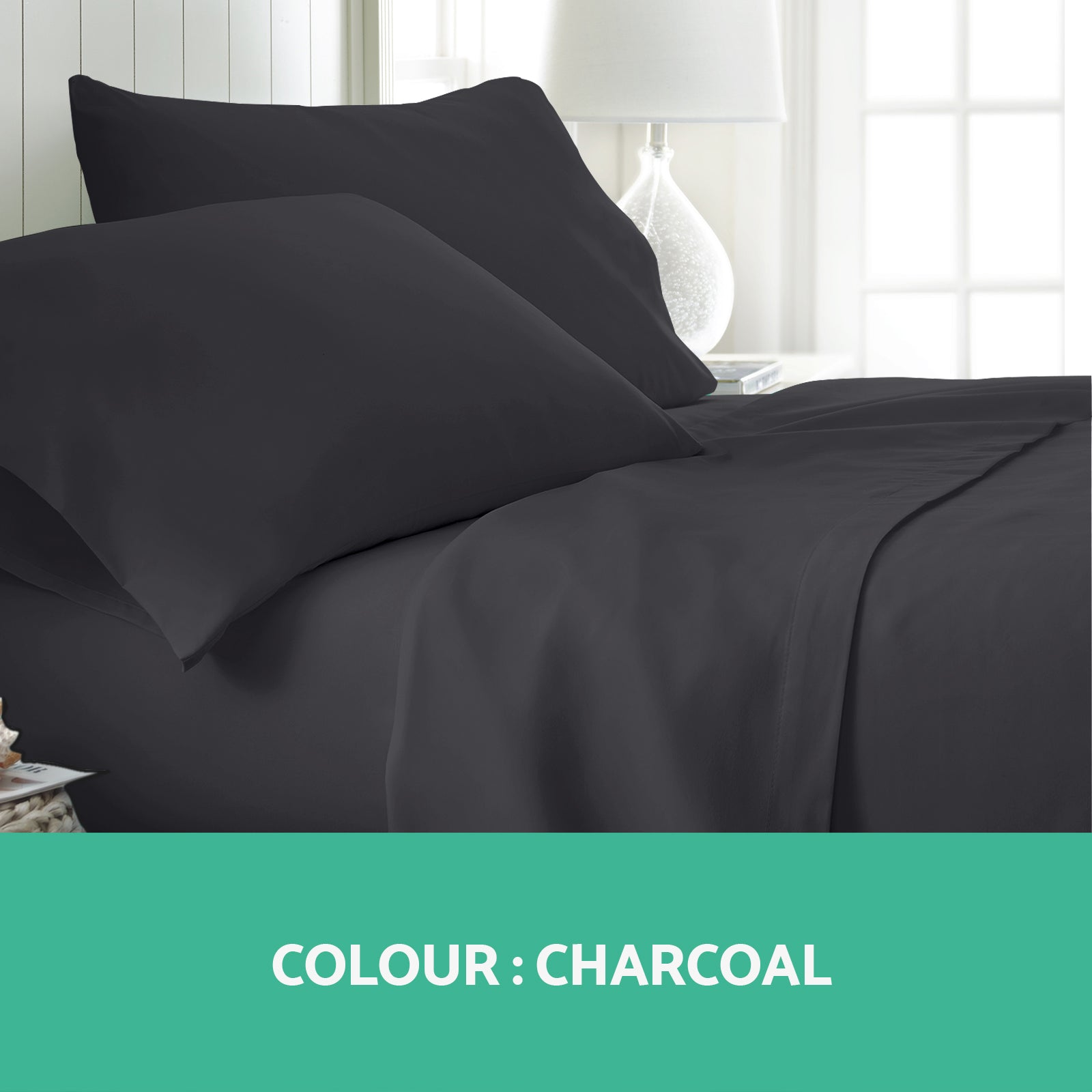 Giselle Bedding King Charcoal 4pcs Bed Sheet Set Pillowcase Flat Sheet