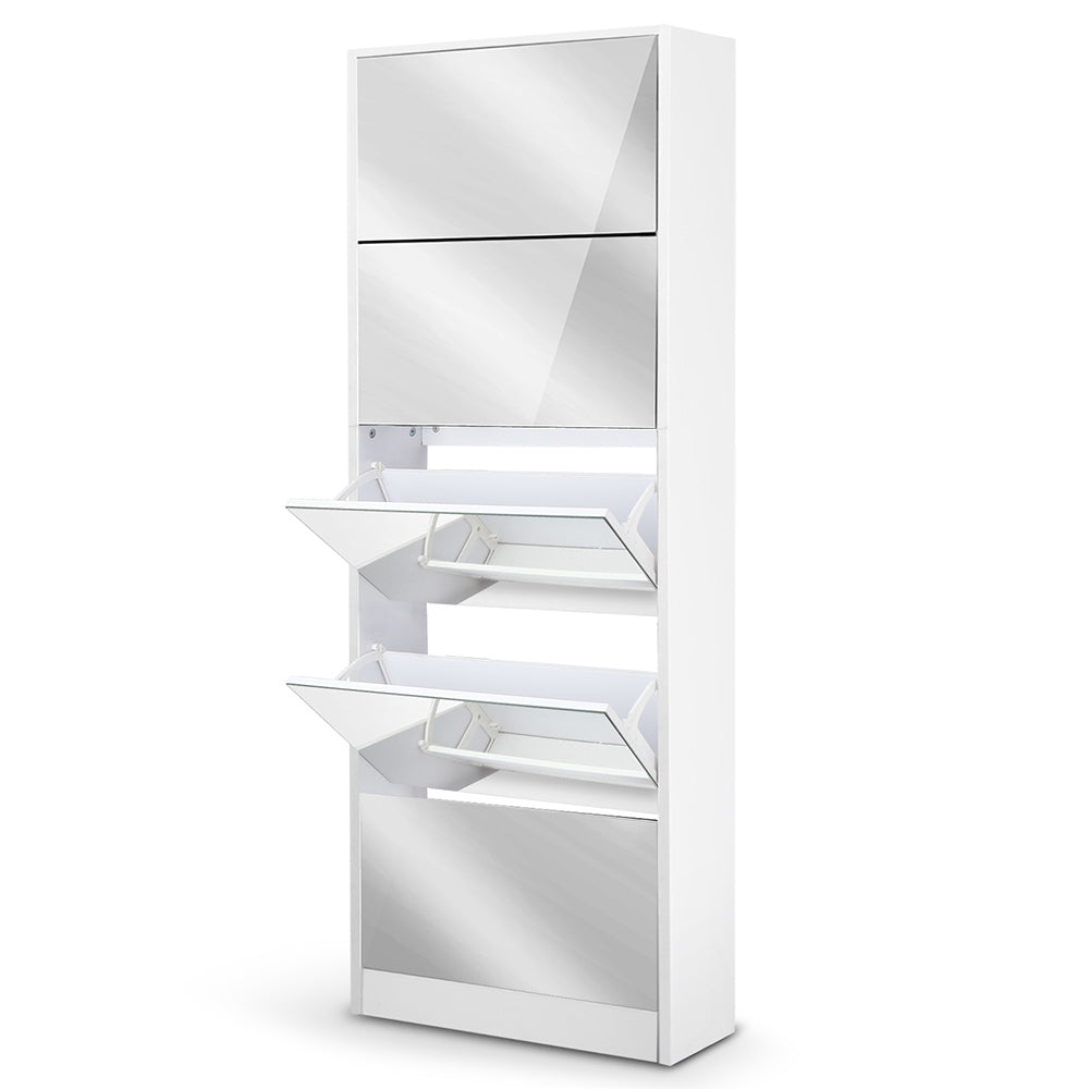 Artiss 5 Drawer Mirrored Wooden Shoe Cabinet - White