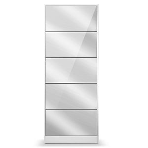 Artiss 5 Drawer Mirrored Wooden Shoe Cabinet - White