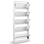 Artiss 5 Drawer Mirrored Wooden Shoe Cabinet - White