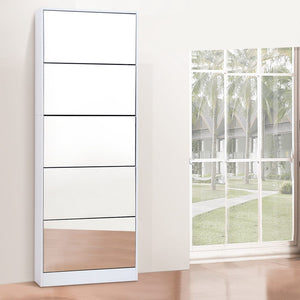 Artiss 5 Drawer Mirrored Wooden Shoe Cabinet - White