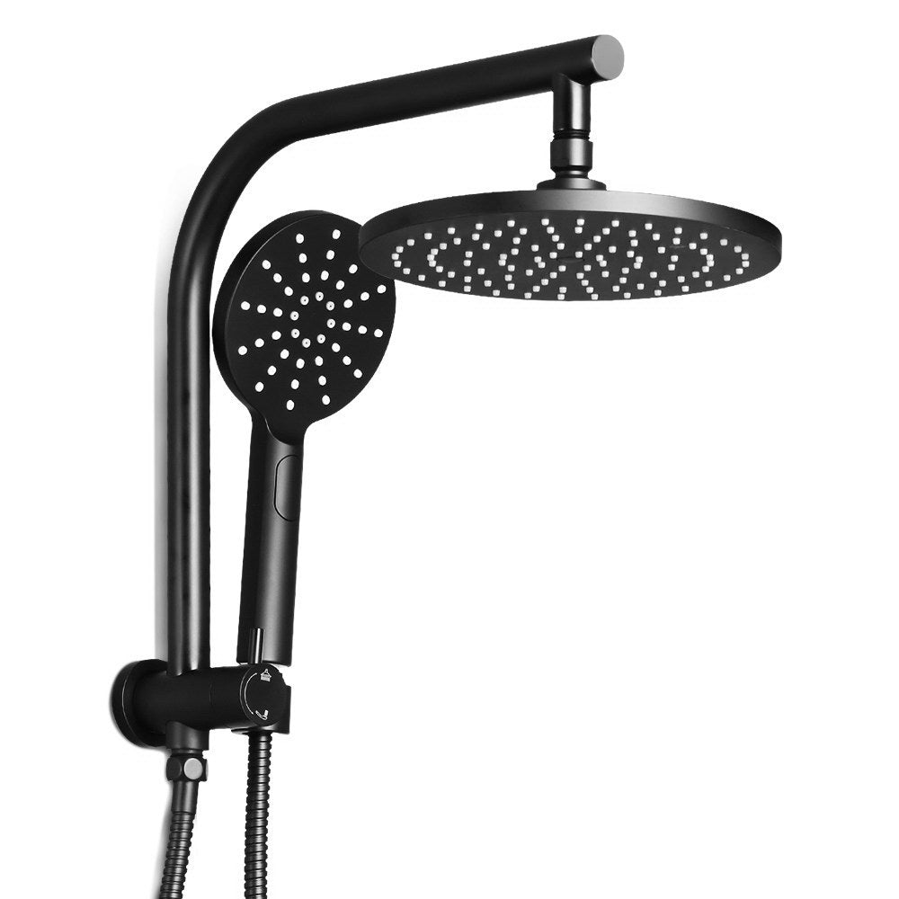 WELS 9 inch Rain Shower Head Round Wall Bathroom Arm Handheld Spray Bracket Rail Mat Black