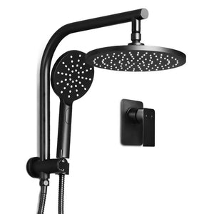 WELS Round 9 inch Rain Shower Head and Mixer Set Bathroom Handheld Spray Bracket Rail Mat Black