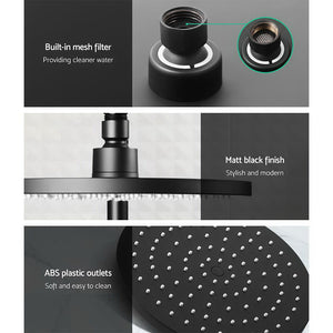 WELS Round 9 inch Rain Shower Head & Taps Set Bathroom Handheld Spray Bracket Rail Mat Black