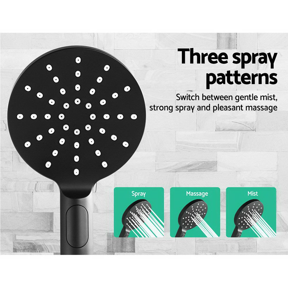 WELS Round 9 inch Rain Shower Head & Taps Set Bathroom Handheld Spray Bracket Rail Mat Black