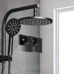 WELS Round 9 inch Rain Shower Head & Taps Set Bathroom Handheld Spray Bracket Rail Mat Black