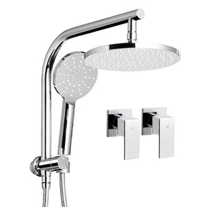 WELS Round 9 inch Rain Shower Head and Taps Set Bathroom Handheld Spray Bracket Rail Chrome