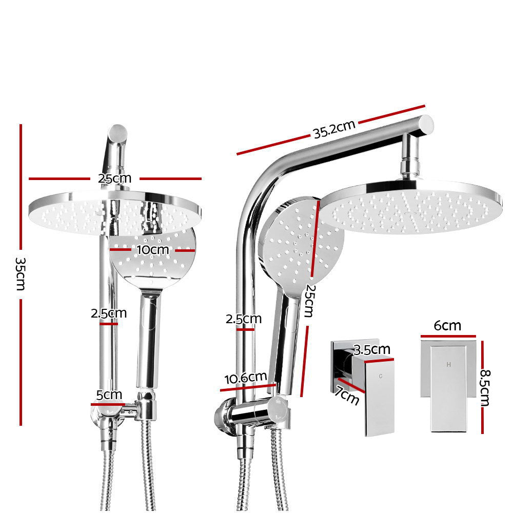 WELS Round 9 inch Rain Shower Head and Taps Set Bathroom Handheld Spray Bracket Rail Chrome