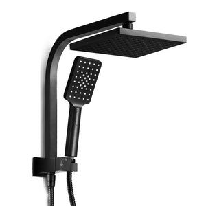 WELS 8 inch Rain Shower Head Square Wall Bathroom Arm Handheld Spray Bracket Rail Mat Black