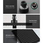 WELS Square 8 inch Rain Shower Head & Mixer Set Bathroom Handheld Spray Bracket Rail Mat Black