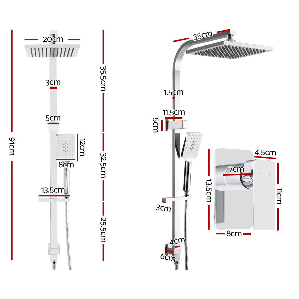 WELS 8" Rain Shower Head Set Square Dual Heads Mixer Hand Held High Pressure